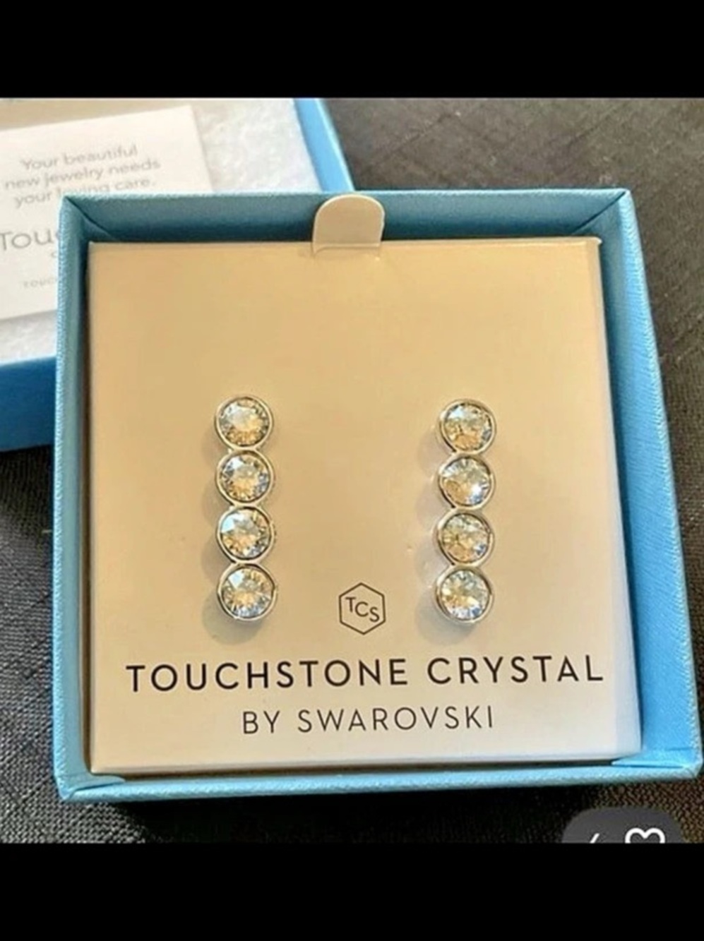 TOUCHSTONE Crystal By SWAROVSKI “To A Point” 4 Stone White Ice Drop Earrings